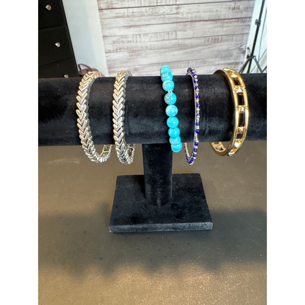 5 Piece Mixed Lot Modern Retro Bangle Fashion Jewelry Bracelets Beaded Elastic